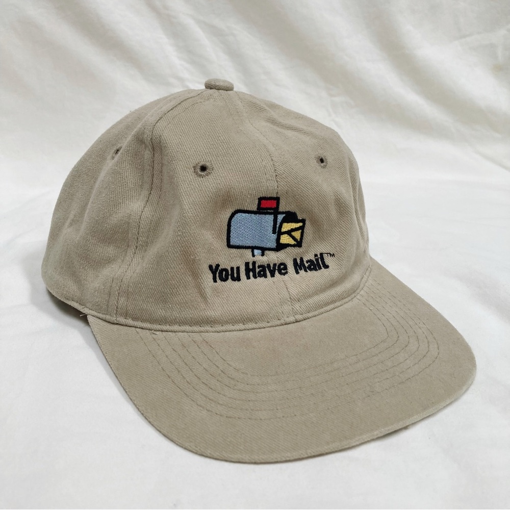 Vintage AOL Ball Cap Embroidered Khaki Adjustable Strap America Online